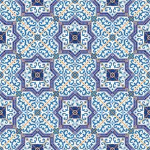 Dark Blue and White Tiles Wall Mural