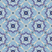 Dark Blue and White Tiles Wall Mural