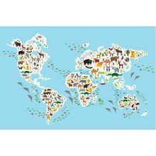 Cartoon Animal World Map Wall Mural
