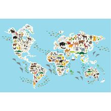 Cartoon Animal World Map Mural Wallpaper
