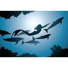 Mermaid and Dolphin Silhouette Wall Mural
