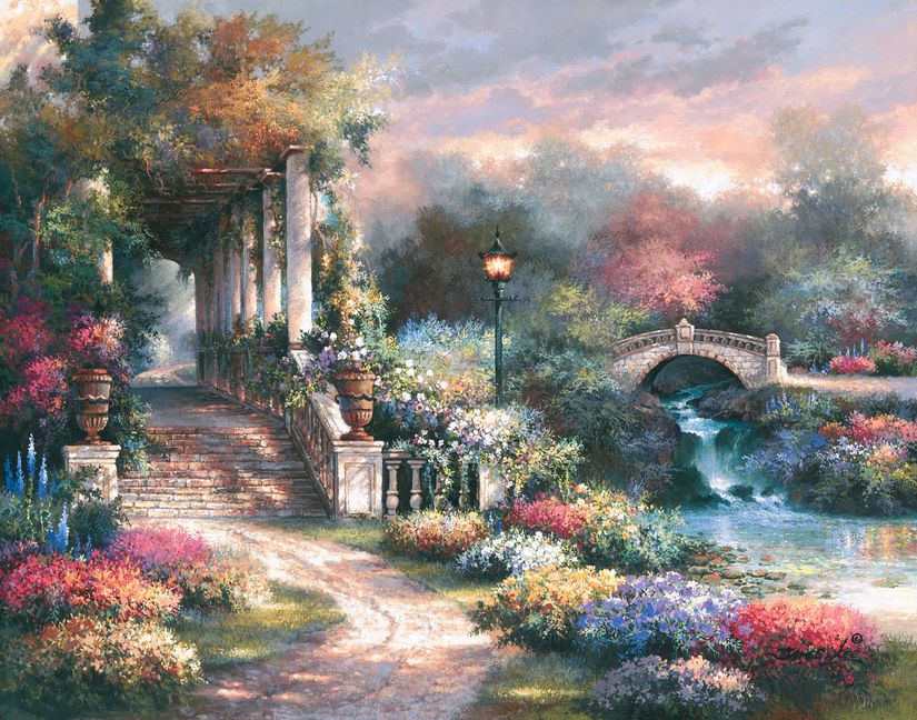 Sunset Garden Retreat Mural By James Lee - Murals Your Way