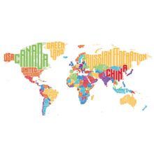 Colorful World Map Word Cloud Wallpaper Mural