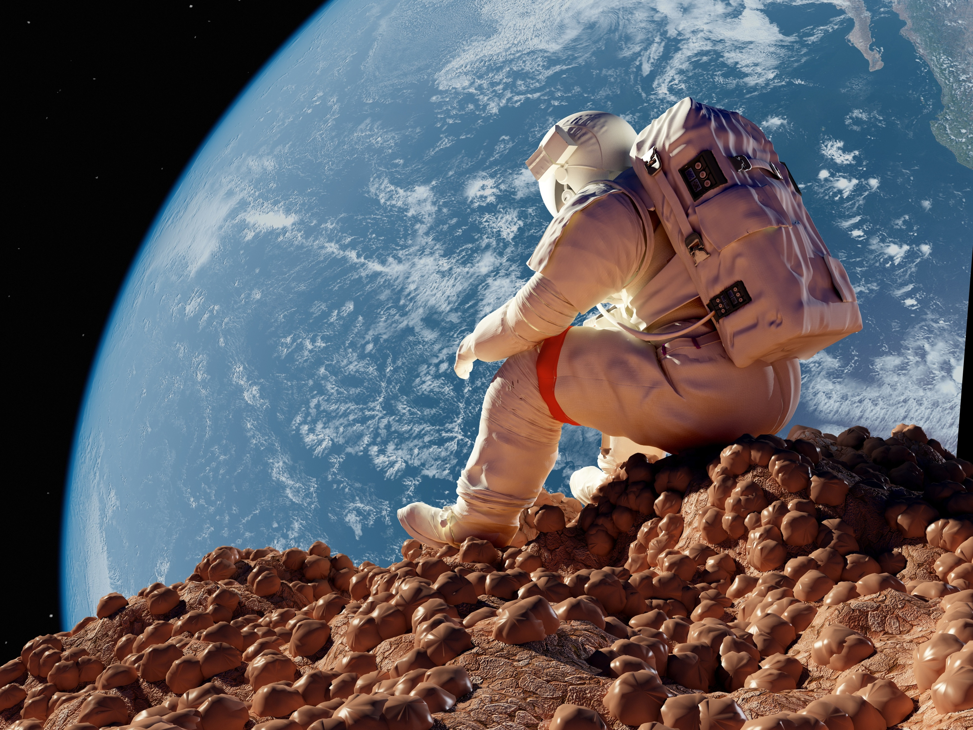 astronaut on moon earth background