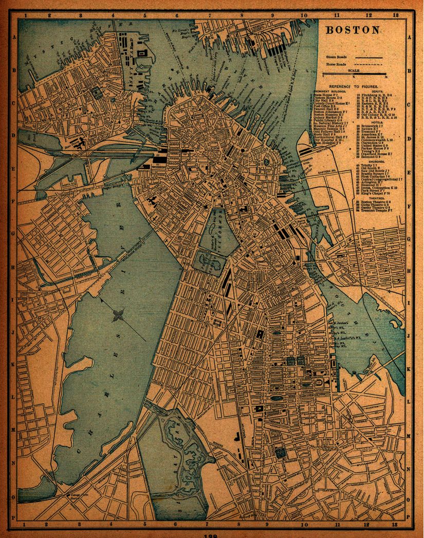 Boston, MA 1893 Map Wall Mural Boston Map Wallpaper Mural Murals