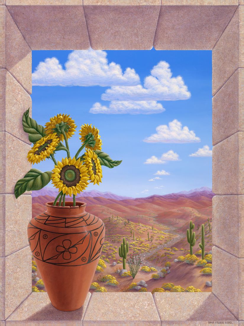 Sunflowers In Zia Pot Mural - Murals Your Way
