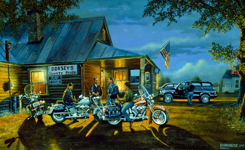 Let-the-good-times-roll-wallpaper-painting-by-dave-barnhouse-with-harley-davidson-motorcycles