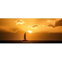 Sailboat At Sunset Off Kauai Coast Wall Mural
