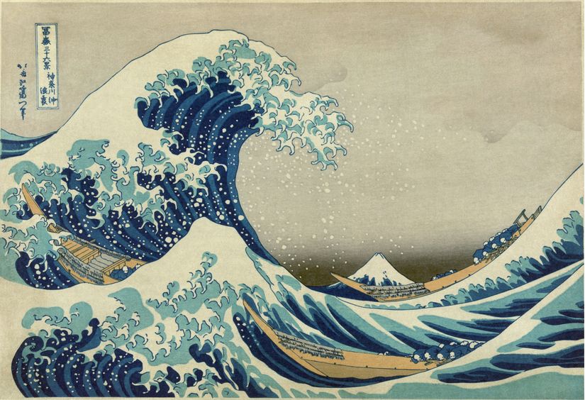 The-Great-Wave-Of-Kanagawa-Cool-Tones-Wall-Mural