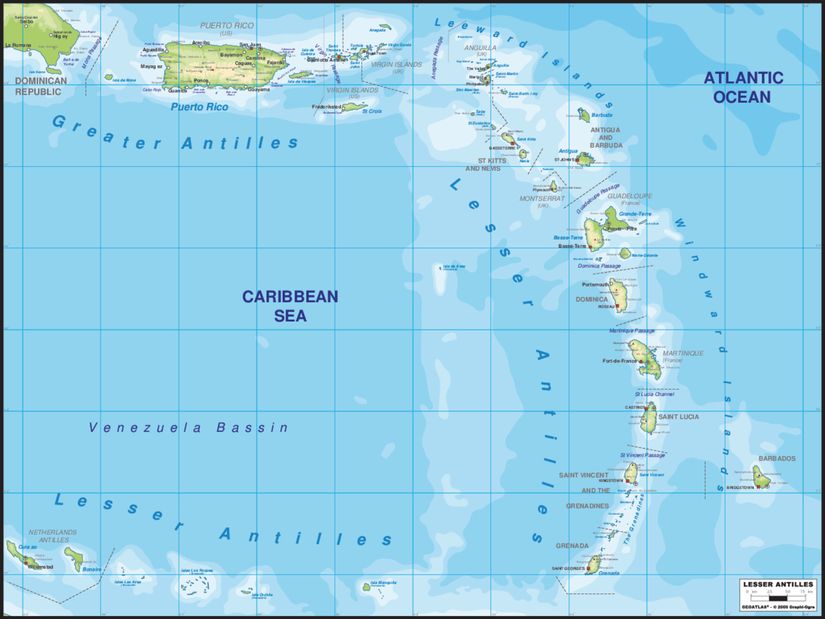 greater and lesser antilles map