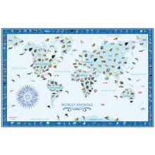 World Animals Map - Blue Wall Mural