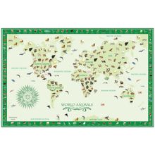 World Animals Map - Green Wall Mural