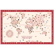 World Animals Map - Red Wall Mural