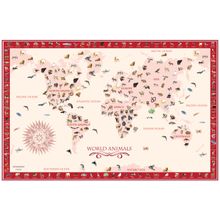 World Animals Map - Red Wall Mural