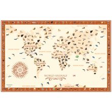 World Animals Map - Terra Cotta Wall Mural