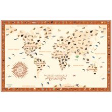 World Animals Map - Terra Cotta Wallpaper Mural
