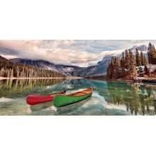 Two Canoes on Emerald Lake 2 Wallpaper Mural