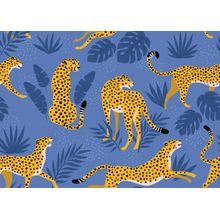 Cheetahs With Tropical Leaves Pattern Wallpaper