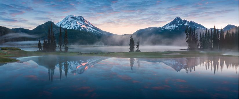 South-Sister-And-Broken-Top-Reflect-Over-Calm-Waters-Of-Sparks-Lake-Wall-Mural