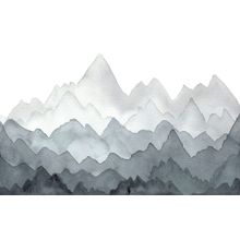 Misty Gray Watercolor Mountains Wall Mural