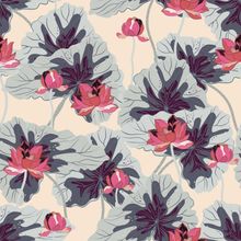 Pink Lotuses With Large Grey Leaves Pattern Wallpaper