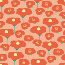 Peachy Poppy Pattern Wallpaper