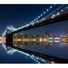 Brooklyn Bridge And Manhattan With Reflections At Night Wall Mural