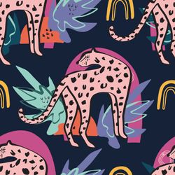 Cute-Leopard-And-Tropical-Plants-Pattern-Wallpaper