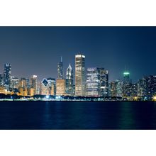 Night View On Chicago Skyline Mural Wallpaper