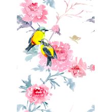 Yellow Birds and Peonies Pattern Wallpaper