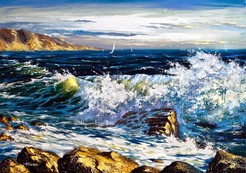 Storm-Waves-on-Seacoast-Mural-Wallpaper