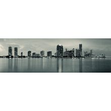 Miami City Skyline At Dusk With Urban Skyscrapers Over Sea With Reflection Mural Wallpaper