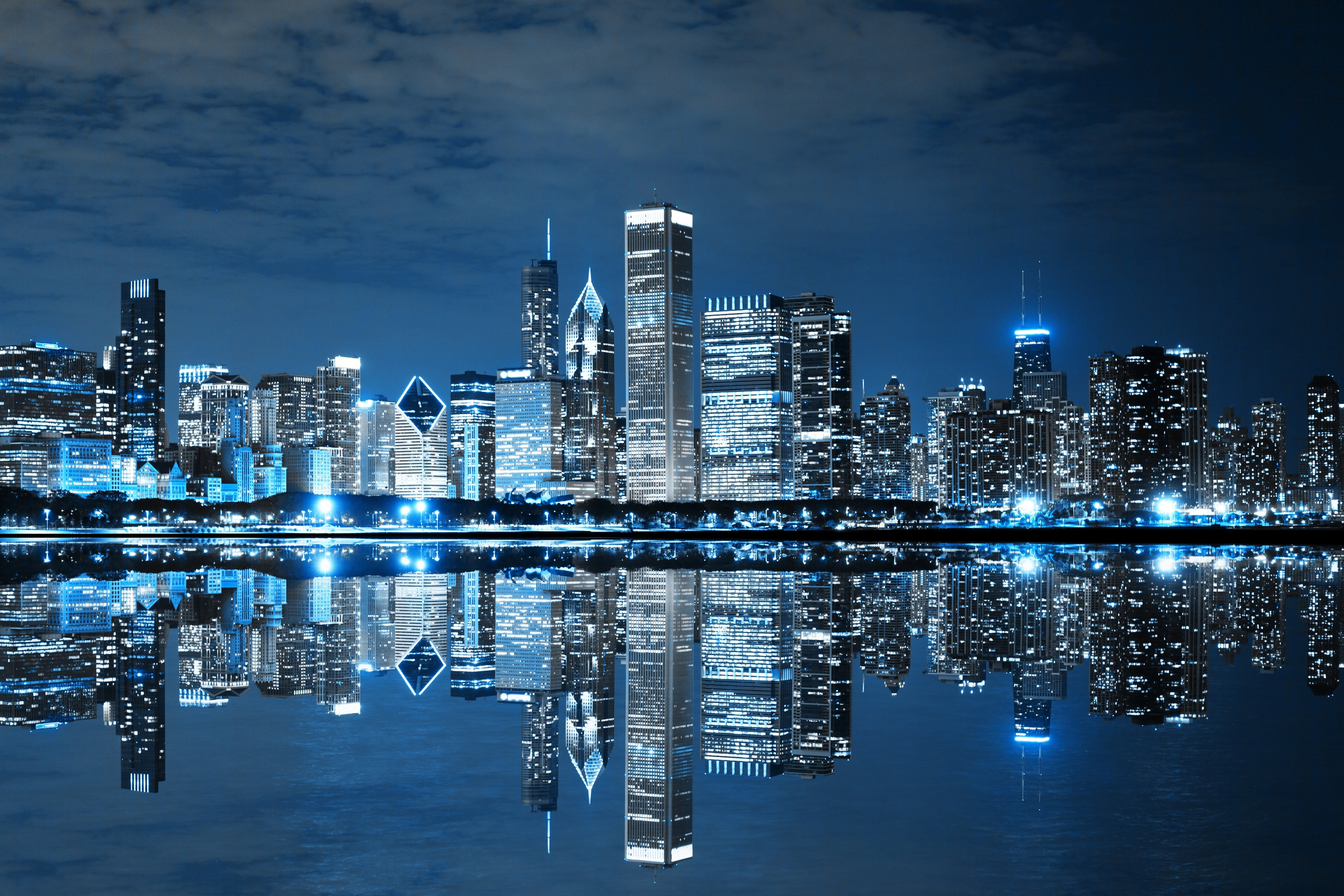 Poster Chicago Skyline With Blue Clear Sky 