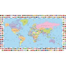 World Map And Flags Wall Mural