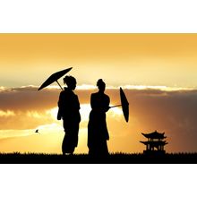 Geisha At Sunset Wall Mural