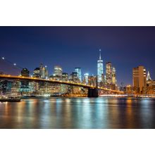 Manhattan Skyline and Brooklyn Bridge at Night Wall Mural