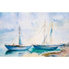 Ships At Sea Watercolor Wall Mural