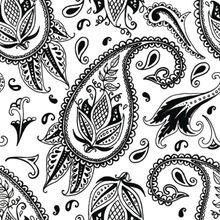 Hand Drawn Black and White Paisley Wallpaper