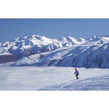 Skier, Fog Over Lake Tekapo, New Zealand Wall Mural