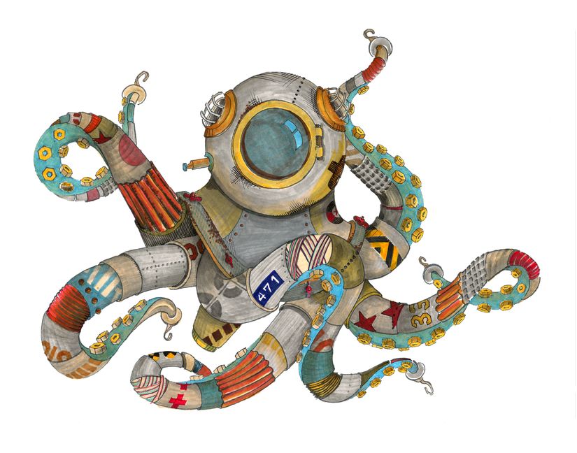 Octopus-Robot-Wall-Mural