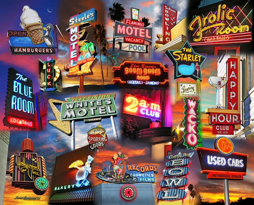 Neon Sign Collage Mural Wallpaper