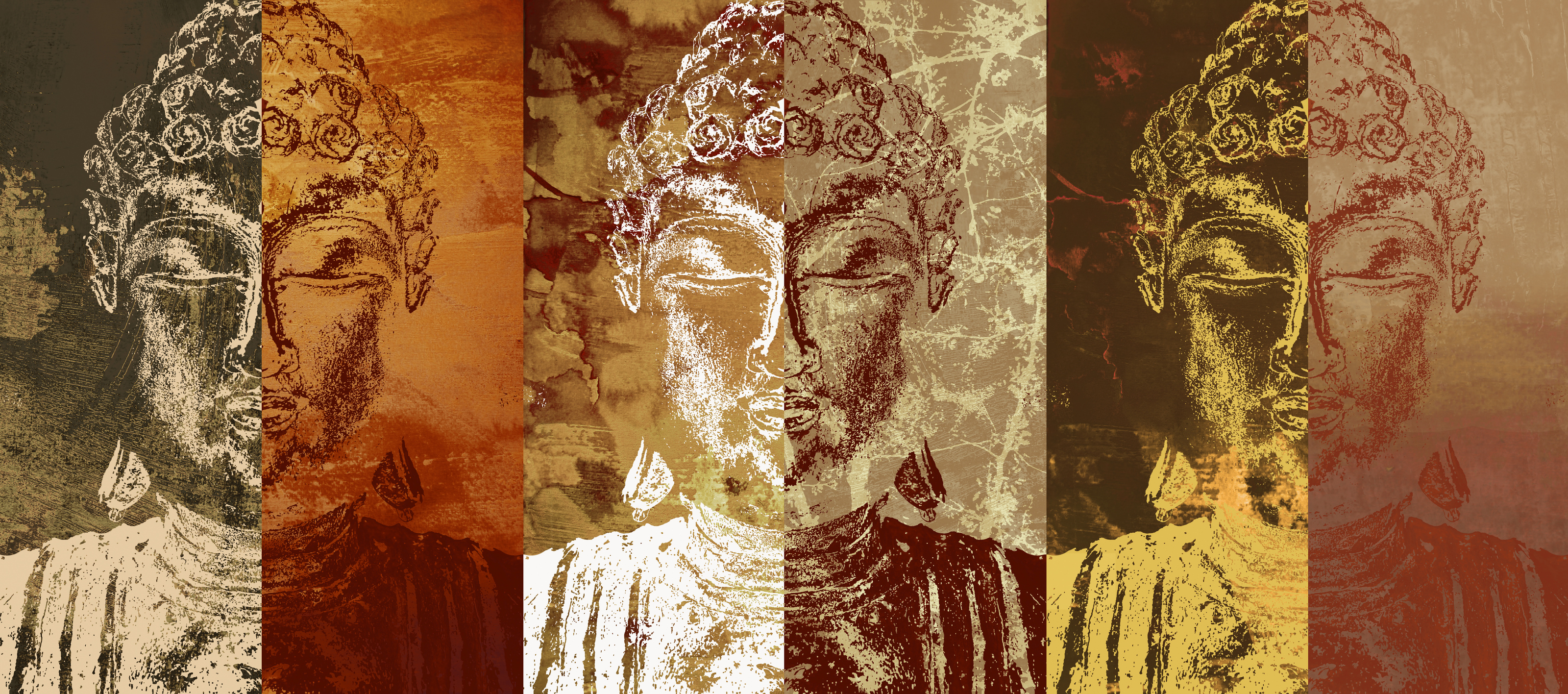 Three Buddhas Wall Mural - Murals Your Way, image size:3200x1416