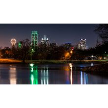 Dallas Skyline Reflected In A Lake Wall Mural