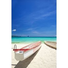 Boats On Sandy Beach Wall Mural