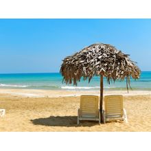 Beach Chairs Under Grass Umbrella Wall Mural