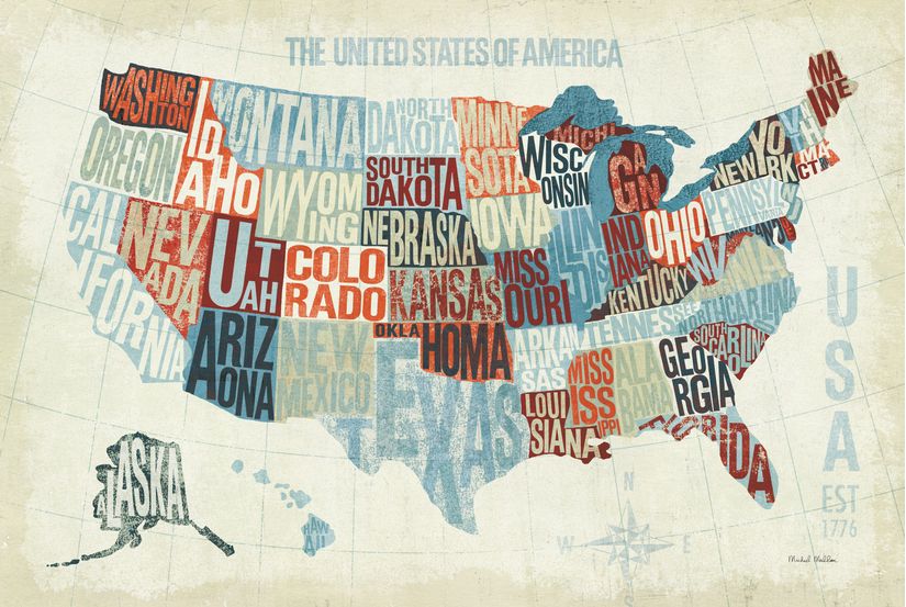 USA Modern Blue Wall Mural Map Murals Murals Your Way