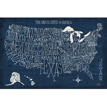 Hand Lettered USA Map Wall Mural
