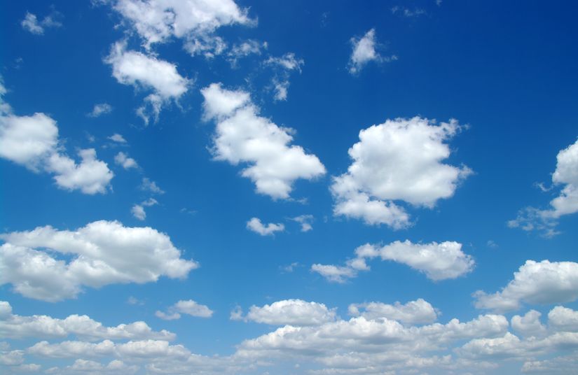 Napping clouds floating on a blue background on 5/8 white single