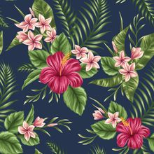 Pink Hibiscus - Navy Wallpaper