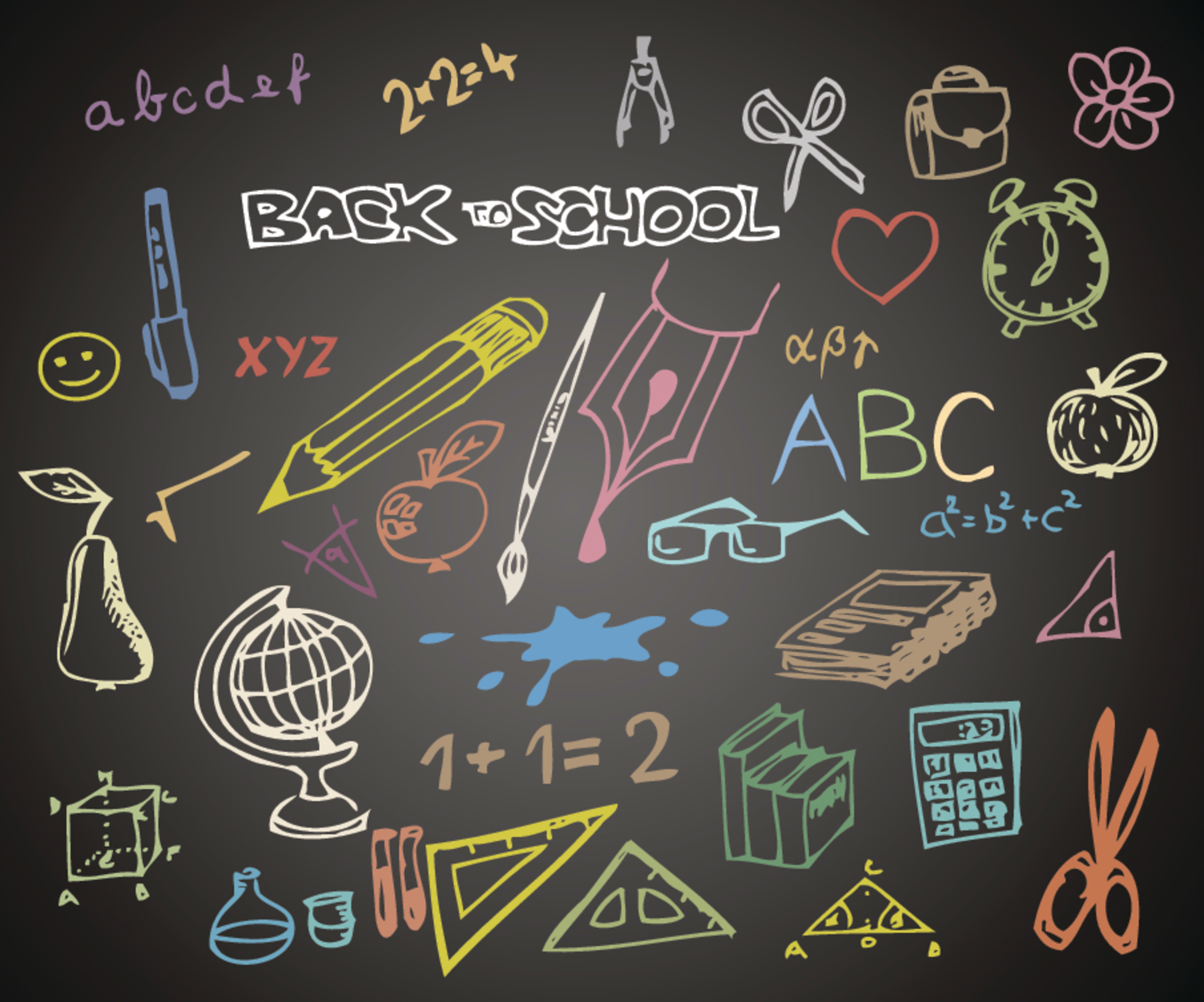 Back To School - Chalk Doodles On A Blackboard Mural Wallpaper